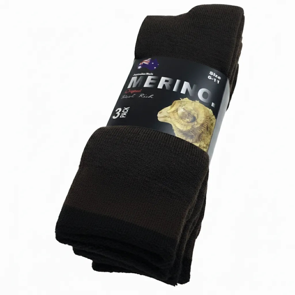 3 Pairs MERINO WOOL SOCKS Mens Heavy Duty Premium Thick Work Socks in Brown